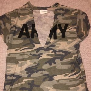 Camo top with slit down the middle